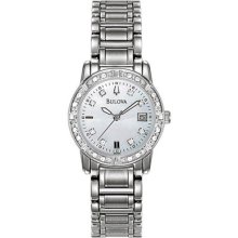 Newbulova 24 Diamonds Mother Of Pearl Dial Date Display Women's Watch 96r105