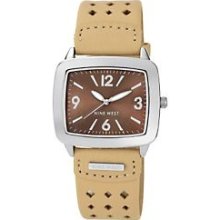 Nine West Tan Perforated Leather Strap Watch-One Size