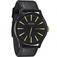 Nixon Watches - The Sentry Leather - Matte Black/Gold
