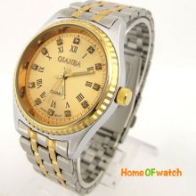 Noble Couple Style Gift Roman Numerals Two Tones S/steel Quartz Wrist Watch Mens