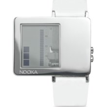 Nooka Unisex Zaz Transparent LCD Stainless Watch - White Leather Strap - Transparent Dial - ZAZ WT L