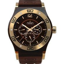 Noon Copenhagen Mens No. 69 Multifunction Stainless Watch - Brown Rubber Strap - Brown Dial - 69-003S6