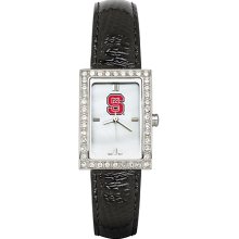 North Carolina State University Watch with Black Leather Strap and CZ Accents