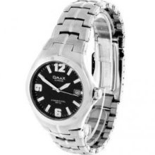 OMAX ST-0521B Men Stainless Steel Watch with Date and Black Dial