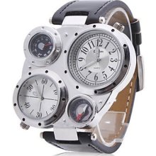 On Sale Men's Stylish Analog Quartz Wrist Watch Dual Time Zone Black White Mi961