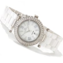 Oniss Women's Glamour-2 Collection Quartz Mother-of-Pearl Crystal Accented Bracelet Watch