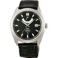 Orient Mens Automatic Power Reserve Black Leather Sapphire Sports Watch Fd0f002b