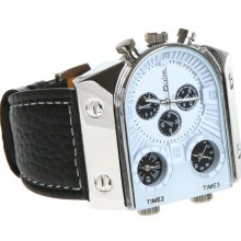 Oulm Men's Sports Wrist Watch 3 Quartz Movement Dial Leather Band 3 Colors