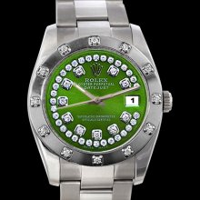 Oyster green string diamond dial bezel pearl master rolex datejust watch