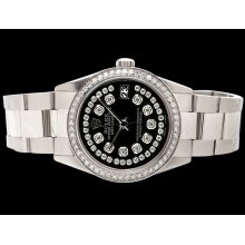 Oyster SS bracelet black string diamond dial date just watch diamond bezel rolex