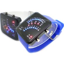 Pair of 29 Blue and Red LED Sector Pattern LED Wrist Watch