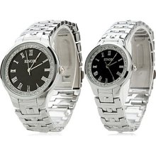 Pair of 3399 Alloy Quartz Analog Wrist Watches (Silver)