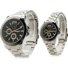 Pair of 9123 Alloy Quartz Analog Wrist Watches (Silver)