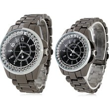 Pair of 9390 Alloy Analog Quartz Wrist Watches (Black)