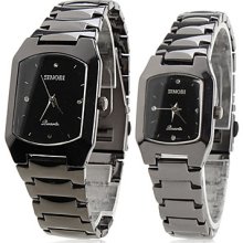 Pair of Alloy Analog Wrist Quartz Watches (Black)