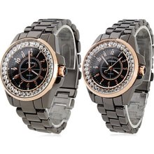Pair of Alloy Analog Wrist Quartz Watches 9390 (Black)
