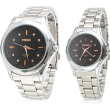 Pair of Alloy Analog Quartz Couple Watches 8127 (Silver)