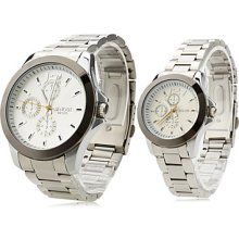 Pair of Alloy Analog Wrist Quartz Watches (Silver)