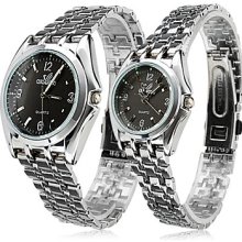 Pair of Alloy Analog Quartz Couple's Watches with Black Face (Silver)
