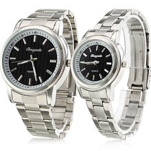 Pair of Casual Alloy Analog Quartz Couple's Watches (Silver)