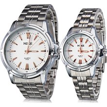 Pair of Casual Style Steel Analog Quartz Couple's Watches (Silver)