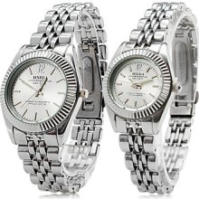 Pair of CoupleÄºs Classic Alloy Style Analog Quartz Wrist Watches (Silver)
