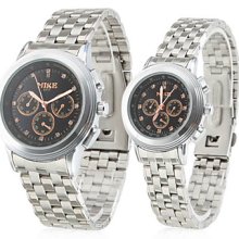 Pair of Couple's Alloy Analog Quartz Wrist Watches (Silver)