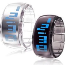 Pair of Futuristic Blue LED Wrist Watch - Black White