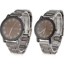 Pair of Roman Numerals Style Analog Quartz Wrist Watches (Black)