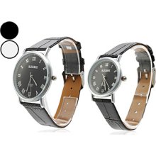 Pair of Unisex Roman Elegant Number PU Analog Quartz Wrist Watch (Assorted Colors)