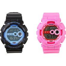 Pair of Waterproof Digital Watches Automatic with Night Light - Pink and Blue