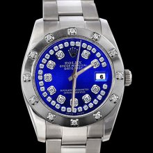 Pearlmaster diamond blue string dial bezel rolex datejust watch oyster