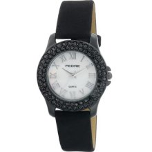Pedre Watch with Austrian Crystals in Jet Black and Mother of Pearl Dial
