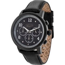 Penguin Mens Dino Chronograph Stainless Watch - Black Leather Strap - Black Dial - OP-1008BK