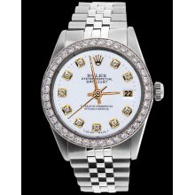 Perpetual rolex gents watch white diamond dial date just SS jubilee bracelet