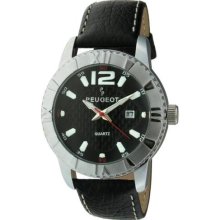 Peugeot 2037S 2037S Men'S Black Leather Sport Bezel Watch