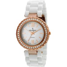 Peugeot 7067WR White Dial Rose Gold Crystal Case Women's Watch
