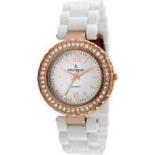 Peugeot 7067Wr Women'S 7067Wr Rose Gold Crystal Bezel White Acrylic Watch