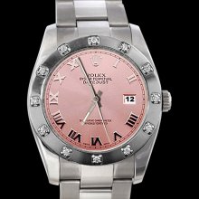 Pink dial rolex datejust watch bezel diamond pearlmaster oyster prepetual