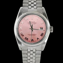 Pink roman dial datejust gents watch fluted bezel SS jubilee bracelet rolex