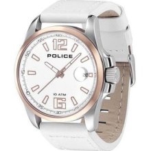 Police Gents Lancer White Leather Strap White Dial Gold Ip Watch 12591jssr-01