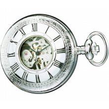 Polished silver mechanical pocket watch & chain by charles hubert