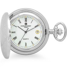 Polished silver quartz pocket watch & chain by charles hubert #3559