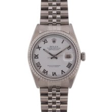 Pre-owned Rolex Men's Datejust Stainless Steel White Roman Dial Watch (Stainless steel 36mm, white Roman dial)