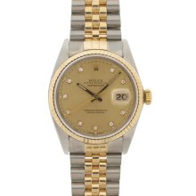 Pre-owned Rolex Men's Datejust Stainless Steel Yellow Gold Champagne Diamond Dial Watch (Stainless steel 36mm, Champagne diamond dial)