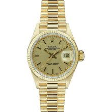 Pre-owned Rolex Women's President Gold Champagne Dial Watch