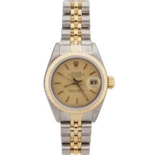 Pre-owned Rolex Women's Datejust Two-tone Champagne Tapestry Dial Watch (SS yellow gold 26mm, champagne tapestry dial)