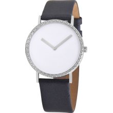 Projects Womens Ana Modern Classic Richard Meier Stainless Watch - Gray Leather Strap - White Dial - 6020L