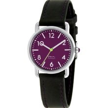 Projects Womens Witherspoon Michael Graves Stainless Watch - Black Leather Strap - Purple Dial - 9107P