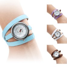 PU Women's Fashionable Leather Style Analog Quartz Bracelet Watch with Long Band (Assorted Colors)